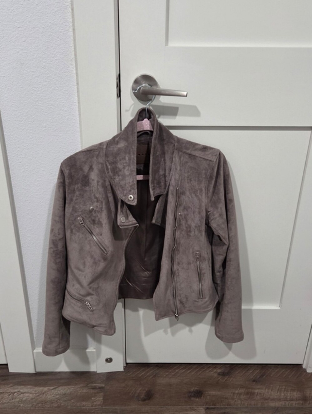 Women's Taupe Suede Moto Jacket